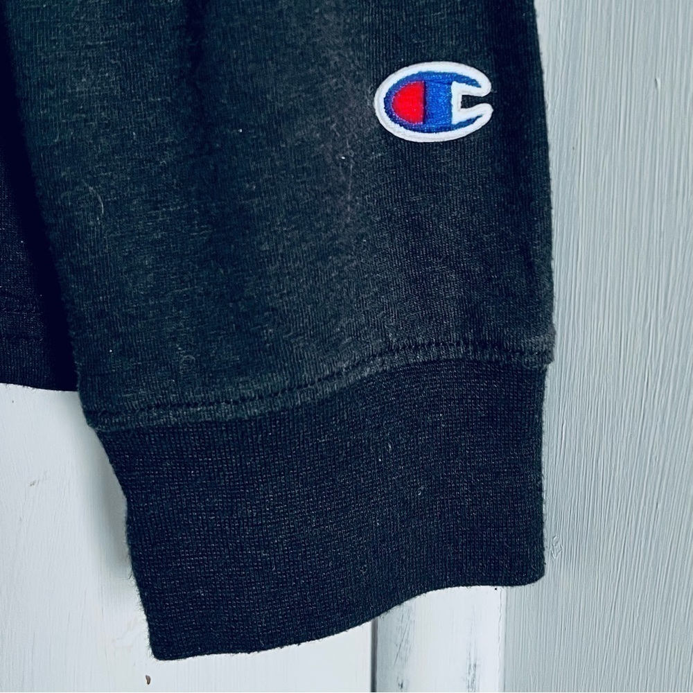 Champion Youth Black Long Sleeve Hoodie Shirt Spell Out Logo Lightweight Large - Picture 7 of 13